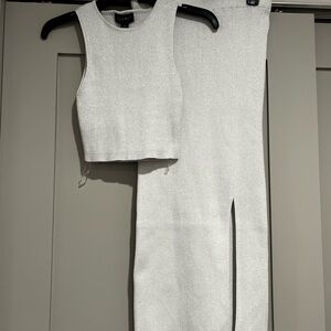Silver Knit Crop Top and Skirt Set